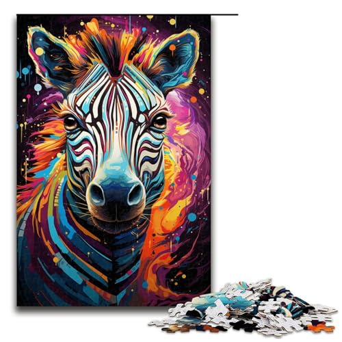 Puzzle für Erwachsene buntes psychedelisches Zebra 1000-teiliges Holzpuzzle für Kinder ab 12 Jahren Lernspielzeug 1000 Teile (75 x 50 cm) von mowenbingpeng