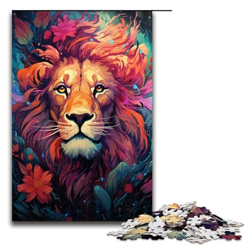 Puzzle für Erwachsene exotischer bunter Löwe 1000 Teile Holzpuzzle für Kinder ab 12 Jahren Heimdekoration 1000 Teile (75 x 50 cm) von mowenbingpeng