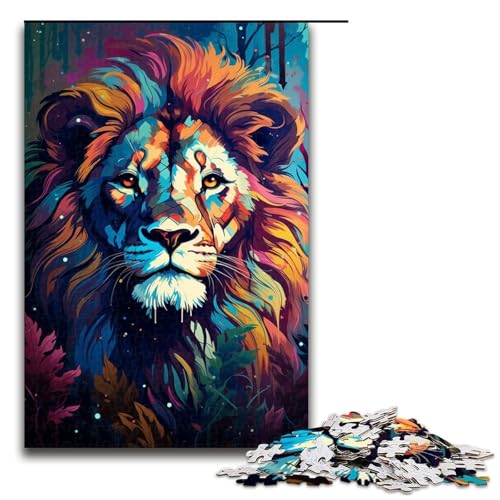 Puzzle für Erwachsene exotischer bunter Löwe 1000-teiliges Holzpuzzle für Kinder ab 12 Jahren Lernspielzeug 1000 Teile (75 x 50 cm) von mowenbingpeng
