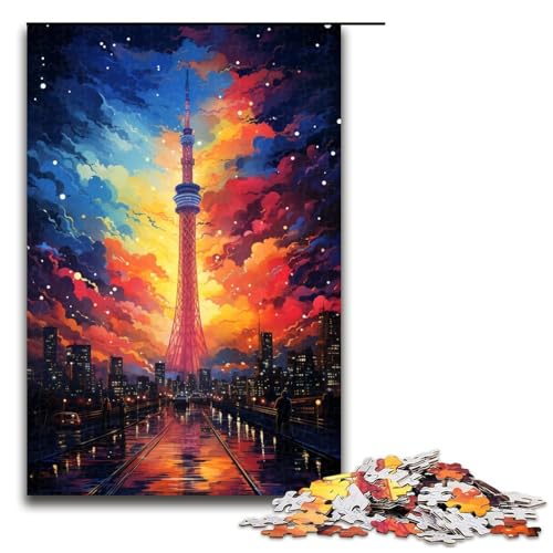 Puzzle für Erwachsene farbenfroh psychedelisch Neon Tokio-Stadt 1000 Teile Holzpuzzle für Kinder ab 12 Jahren Heimdekoration 1000 Teile (75 x 50 cm) von mowenbingpeng
