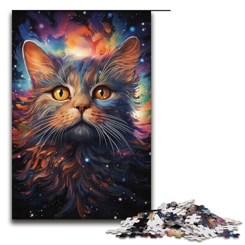 Puzzle für Erwachsene farbenfrohe Bizarre psychedelische Katze 1000 Teile Holzpuzzle für Kinder ab 12 Jahren Lernspielzeug 1000 Teile (38 x 26 cm) von mowenbingpeng