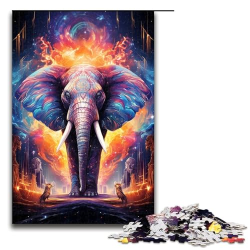 Puzzle für Erwachsene farbenfrohe Psychedelia der Sternenelefanten 1000-teiliges Holzpuzzle für Familienspiele 1000 Teile (75 x 50 cm) von mowenbingpeng