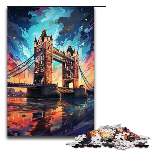 Puzzle für Erwachsene farbenfrohe Psychedelia der Tower Bridge 1000-teiliges Holzpuzzle für Kinder ab 12 Jahren Heimdekoration 1000 Teile (75 x 50 cm) von mowenbingpeng