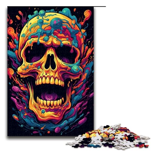 Puzzle für Erwachsene farbenfrohe Psychedelia der Weltraumskelette 1000 Teile Holzpuzzle für Erwachsene und Kinder ab 12 Jahren Lernspielzeug 1000 Teile (75 x 50 cm) von mowenbingpeng