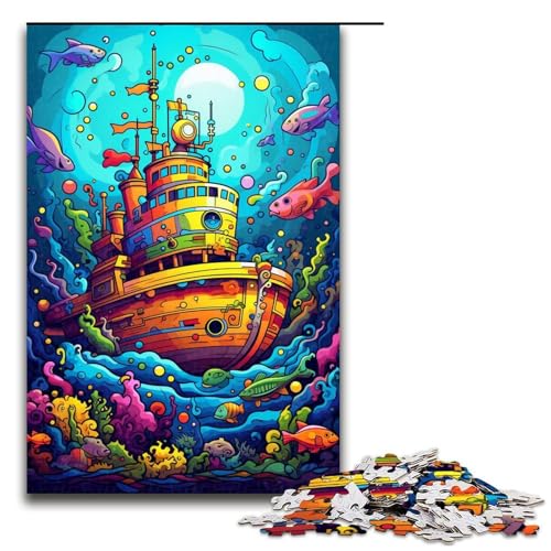 Puzzle für Erwachsene farbenfrohe Psychedelia des Yellow Submarine 1000-teiliges Holzpuzzle für Kinder ab 12 Jahren Lernspielzeug 1000 Teile (75 x 50 cm) von mowenbingpeng
