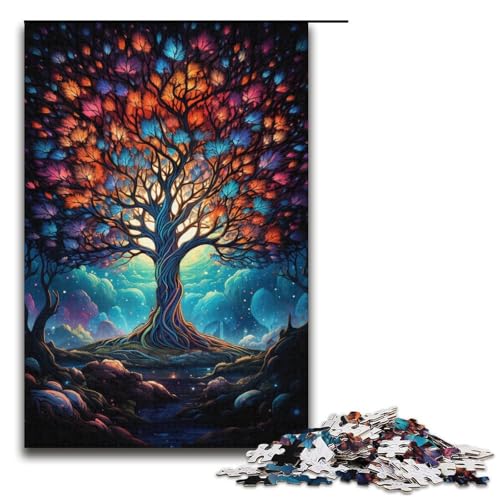 Puzzle für Erwachsene farbenfrohe Psychedelia des kosmischen Lebensbaums 1000-teiliges Holzpuzzle für Kinder ab 12 Jahren Lernspielzeug 1000 Teile (38 x 26 cm) von mowenbingpeng