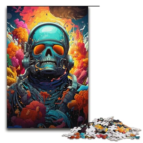 Puzzle für Erwachsene farbenfrohe Psychedelia mit Skeletten in Raumanzügen 1000-teiliges Holzpuzzle für Kinder ab 12 Jahren Heimdekoration 1000 Teile (38 x 26 cm) von mowenbingpeng