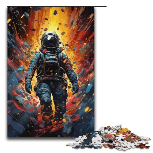Puzzle für Erwachsene farbenfrohe Psychedelia stilisierter Astronauten 1000 Teile Holzpuzzle für Erwachsene und Kinder ab 12 Jahren Lernspielzeug 1000 Teile (38 x 26 cm) von mowenbingpeng