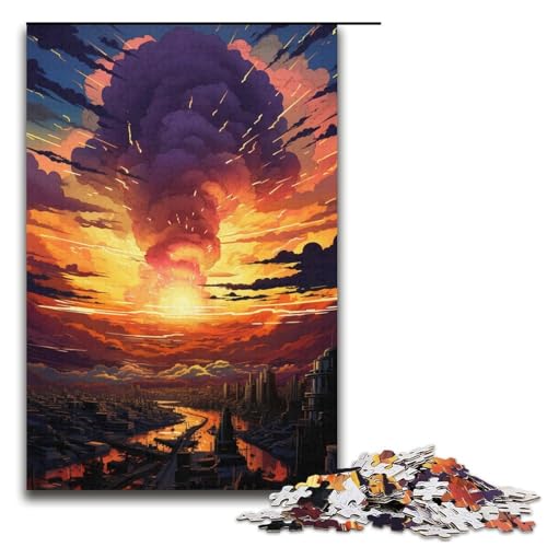 Puzzle für Erwachsene farbenfrohe Sonnenuntergangsstadt 1000 Teile Holzpuzzle für Erwachsene und Kinder ab 12 Jahren 1000 Teile (38 x 26 cm) von mowenbingpeng