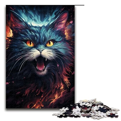 Puzzle für Erwachsene farbenfrohe psychedelische Abenteuer der kosmischen Katze 1000 Teile Holzpuzzle für Erwachsene und Kinder ab 12 Jahren 1000 Teile (75 x 50 cm) von mowenbingpeng