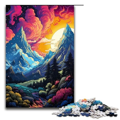 Puzzle für Erwachsene farbenfrohe psychedelische Berglandschaft 1000-teiliges Holzpuzzle für Erwachsene und Kinder ab 12 Jahren 1000 Teile (75 x 50 cm) von mowenbingpeng