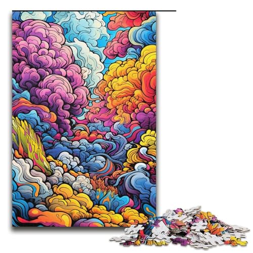 Puzzle für Erwachsene farbenfrohe psychedelische Kunst 1000 Teile Holzpuzzle für Erwachsene und Kinder ab 12 Jahren 1000 Teile (38 x 26 cm) von mowenbingpeng