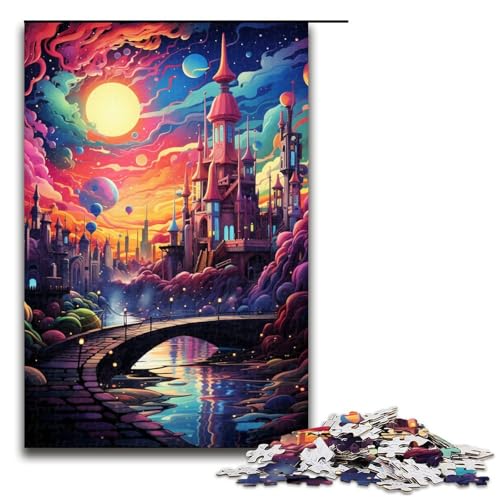 Puzzle für Erwachsene farbenfrohe psychedelische Landschaft 1000 Teile Holzpuzzle für Erwachsene und Kinder ab 12 Jahren 1000 Teile (75 x 50 cm) von mowenbingpeng