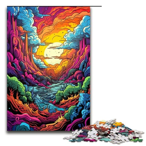 Puzzle für Erwachsene farbenfrohe psychedelische Landschaft 1000 Teile Holzpuzzle für Kinder ab 12 Jahren Heimdekoration 1000 Teile (75 x 50 cm) von mowenbingpeng