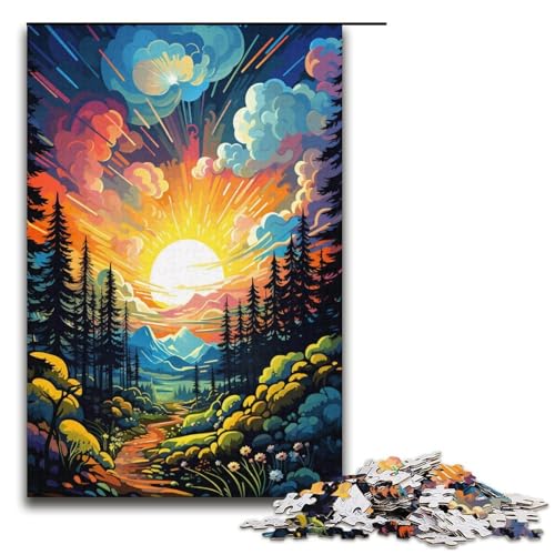 Puzzle für Erwachsene farbenfrohe psychedelische Landschaft 1000 Teile Holzpuzzle für Kinder ab 12 Jahren Lernspielzeug 1000 Teile (38 x 26 cm) von mowenbingpeng