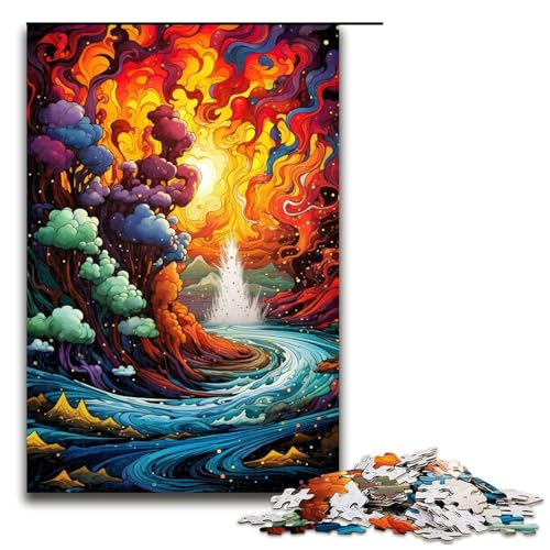 Puzzle für Erwachsene farbenfrohe psychedelische Landschaftskunst 1000 Teile Holzpuzzle für Erwachsene und Kinder ab 12 Jahren Lernspielzeug 1000 Teile (75 x 50 cm) von mowenbingpeng