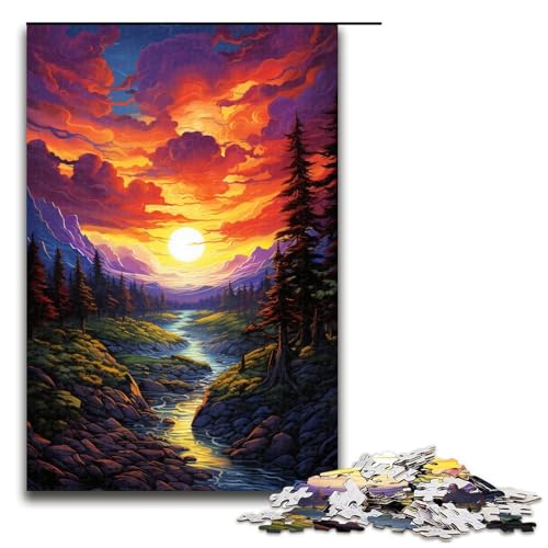Puzzle für Erwachsene farbenfrohe psychedelische Neonlandschaft 1000 Teile Holzpuzzle für Kinder ab 12 Jahren Heimdekoration 1000 Teile (75 x 50 cm) von mowenbingpeng