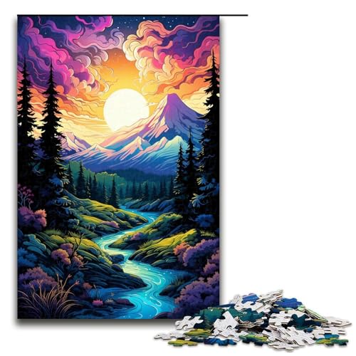 Puzzle für Erwachsene farbenfrohe wunderschöne Berge 1000 Teile Holzpuzzle für Erwachsene und Kinder ab 12 Jahren 1000 Teile (75 x 50 cm) von mowenbingpeng