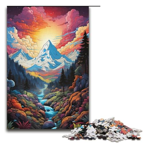 Puzzle für Erwachsene farbenfrohe wunderschöne Berge 1000 Teile Holzpuzzle für Erwachsene und Kinder ab 12 Jahren Lernspielzeug 1000 Teile (38 x 26 cm) von mowenbingpeng