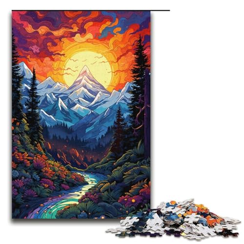 Puzzle für Erwachsene farbenfrohe wunderschöne Berge 1000-teiliges Holzpuzzle für Erwachsene und Kinder ab 12 Jahren 1000 Teile (38 x 26 cm) von mowenbingpeng