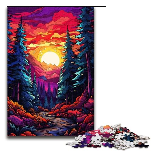 Puzzle für Erwachsene farbenfroher Psychedelischer Dschungel 1000 Teile Holzpuzzle für Kinder ab 12 Jahren Heimdekoration 1000 Teile (75 x 50 cm) von mowenbingpeng