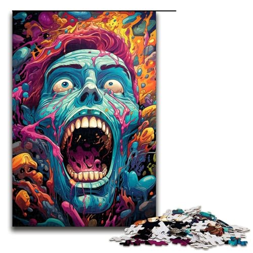 Puzzle für Erwachsene farbenfroher Psychedelischer Höllenschädel 1000-teiliges Holzpuzzle für Kinder ab 12 Jahren Lernspielzeug 1000 Teile (75 x 50 cm) von mowenbingpeng