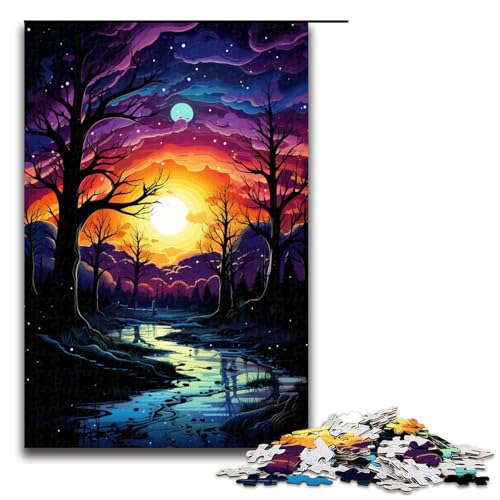 Puzzle für Erwachsene farbenfroher Psychedelischer Nachthimmel 1000 Teile Holzpuzzle für Erwachsene und Kinder ab 12 Jahren Lernspielzeug 1000 Teile (75 x 50 cm) von mowenbingpeng