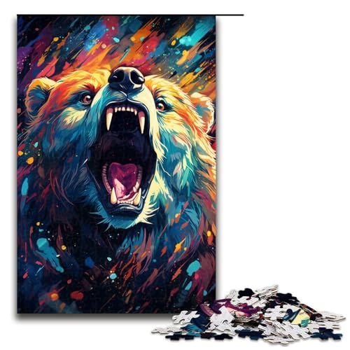 Puzzle für Erwachsene farbenfroher Psychedelischer Neon-Eisbär 1000-teiliges Holzpuzzle für Kinder ab 12 Jahren Lernspielzeug 1000 Teile (75 x 50 cm) von mowenbingpeng