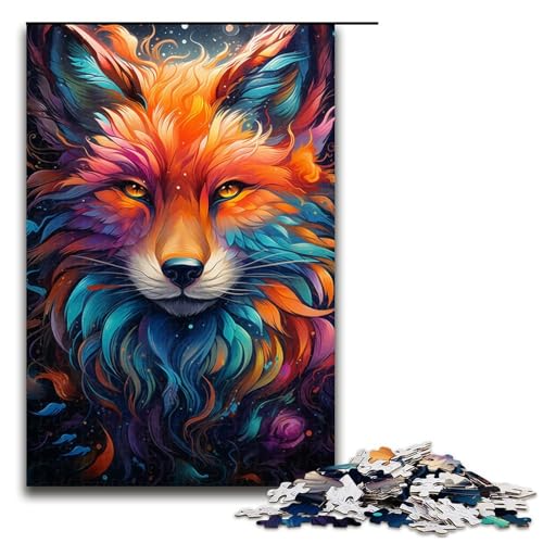 Puzzle für Erwachsene farbenfroher Psychedelischer Neonfuchs 1000 Teile Holzpuzzle für Erwachsene und Kinder ab 12 Jahren 1000 Teile (75 x 50 cm) von mowenbingpeng
