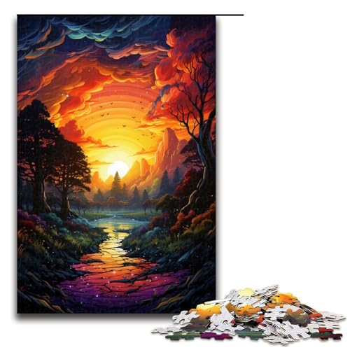 Puzzle für Erwachsene farbenfroher Psychedelischer Sonnenuntergang 1000 Teile Holzpuzzle für Kinder ab 12 Jahren Heimdekoration 1000 Teile (75 x 50 cm) von mowenbingpeng
