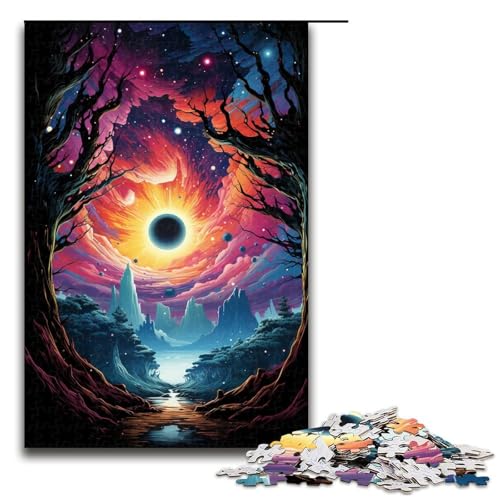 Puzzle für Erwachsene farbenfroher Psychedelischer Sonnenuntergangsplanet 1000-teiliges Holzpuzzle für Kinder ab 12 Jahren Lernspielzeug 1000 Teile (75 x 50 cm) von mowenbingpeng