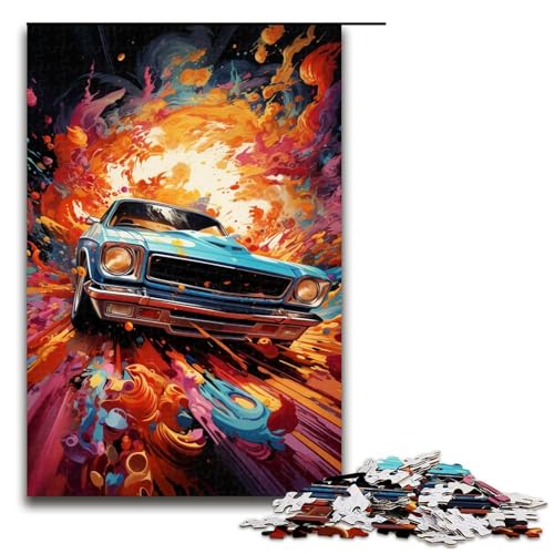 Puzzle für Erwachsene farbenfroher Psychedelischer Sportwagen 1000 Teile Holzpuzzle für Erwachsene und Kinder ab 12 Jahren 1000 Teile (75 x 50 cm) von mowenbingpeng