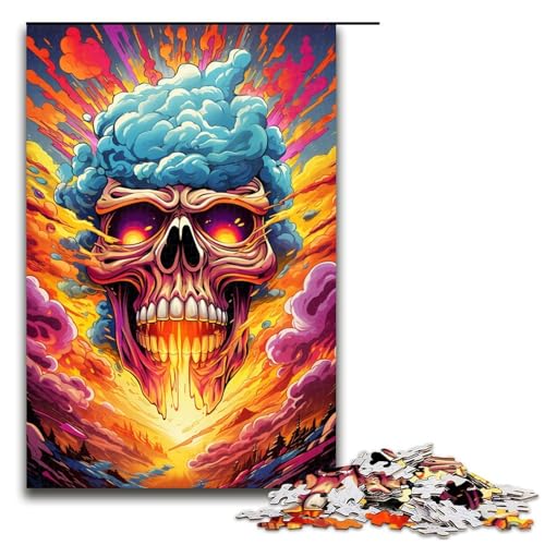 Puzzle für Erwachsene farbenfroher Psychedelischer künstlerischer Totenkopf 1000-teiliges Holzpuzzle für Erwachsene und Kinder ab 12 Jahren 1000 Teile (75 x 50 cm) von mowenbingpeng