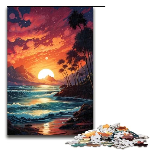 Puzzle für Erwachsene farbenfroher und fantastischer Sonnenuntergangsstrand 1000-teiliges Holzpuzzle für Erwachsene und Kinder ab 12 Jahren 1000 Teile (75 x 50 cm) von mowenbingpeng