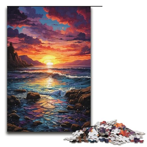 Puzzle für Erwachsene farbenfroher und fantastischer Sonnenuntergangsstrand 1000-teiliges Holzpuzzle für Kinder ab 12 Jahren Heimdekoration 1000 Teile (38 x 26 cm) von mowenbingpeng