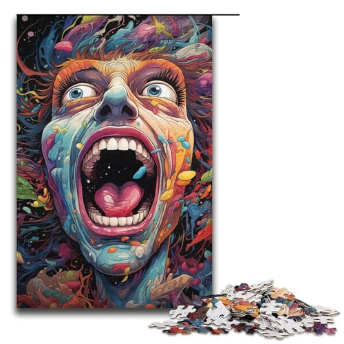 Puzzle für Erwachsene farbenfrohes Kunstmonster 1000-teiliges Holzpuzzle für Kinder ab 12 Jahren Lernspielzeug 1000 Teile (38 x 26 cm) von mowenbingpeng