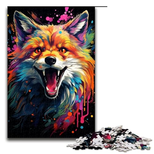 Puzzle für Erwachsene farbenfrohes psychedelisches Fuchsgemälde 1000-teiliges Holzpuzzle für Kinder ab 12 Jahren Heimdekoration 1000 Teile (75 x 50 cm) von mowenbingpeng