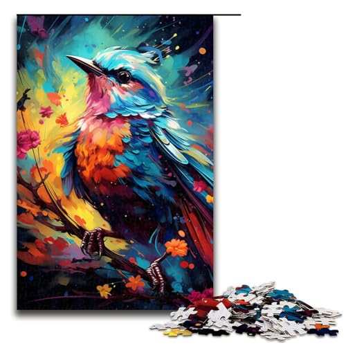 Puzzle für Erwachsene farbenfrohes psychedelisches Geistertier Spatz 1000 Teile Holzpuzzle für Erwachsene und Kinder ab 12 Jahren 1000 Teile (75 x 50 cm) von mowenbingpeng