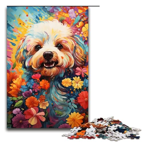 Puzzle für Erwachsene farbenfrohes psychedelisches Gemälde eines Bichon Frise 1000-teiliges Holzpuzzle für Familienspiele 1000 Teile (75 x 50 cm) von mowenbingpeng