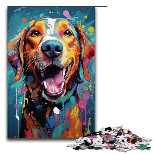 Puzzle für Erwachsene farbenfrohes psychedelisches Hundegemälde 1000-teiliges Holzpuzzle für Familienspiele 1000 Teile (75 x 50 cm) von mowenbingpeng