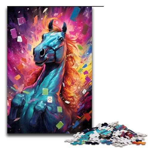Puzzle für Erwachsene farbenfrohes psychedelisches Pferdepoker 1000-teiliges Holzpuzzle für Kinder ab 12 Jahren Heimdekoration 1000 Teile (75 x 50 cm) von mowenbingpeng