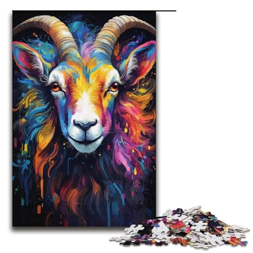Puzzle für Erwachsene farbenfrohes psychedelisches Tier Ziege 1000 Teile Holzpuzzle für Erwachsene und Kinder ab 12 Jahren 1000 Teile (38 x 26 cm) von mowenbingpeng