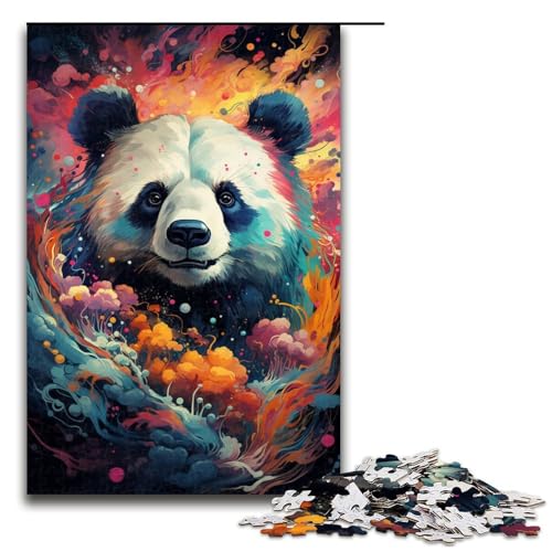 Puzzle für Erwachsene farbenfrohes psychedelisches Tierpanda 1000 Teile Holzpuzzle für Kinder ab 12 Jahren Heimdekoration 1000 Teile (75 x 50 cm) von mowenbingpeng