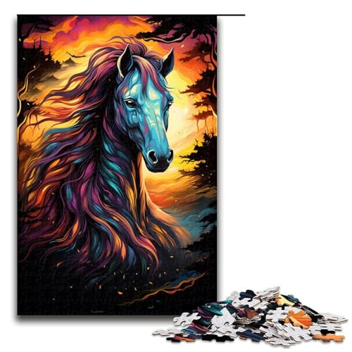 Puzzle für Erwachsene farbenfrohes psychedelisches Weltraumpferd-Abenteuer 1000-teiliges Holzpuzzle für Erwachsene und Kinder ab 12 Jahren 1000 Teile (75 x 50 cm) von mowenbingpeng