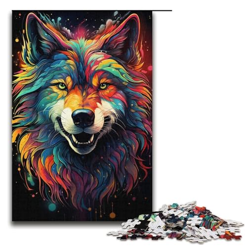 Puzzle für Erwachsene farbenfrohes psychedelisches Wolf-Kunst-Puzzle 1000 Teile Holzpuzzle für Erwachsene und Kinder ab 12 Jahren 1000 Teile (38 x 26 cm) von mowenbingpeng