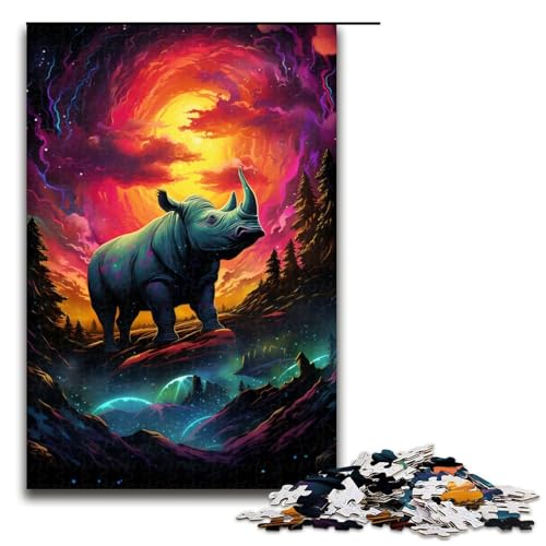 Puzzle für Erwachsene farbiges Nashorn 1000 Teile Holzpuzzle für Erwachsene und Kinder ab 12 Jahren 1000 Teile (75 x 50 cm) von mowenbingpeng