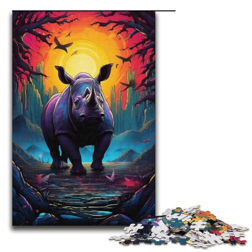 Puzzle für Erwachsene farbiges Nashorn 1000 Teile Holzpuzzle für Erwachsene und Kinder ab 12 Jahren Lernspielzeug 1000 Teile (38 x 26 cm) von mowenbingpeng