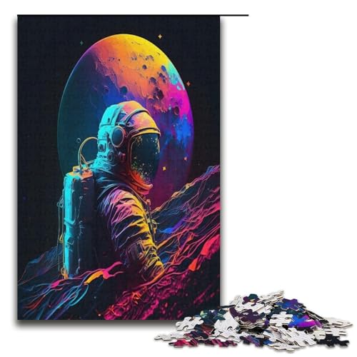 Puzzle für Erwachsene lebendiger Astronaut 1000 teiliges Holzpuzzle für Erwachsene und Kinder ab 12 Jahren 1000 Teile (38 x 26 cm) von mowenbingpeng