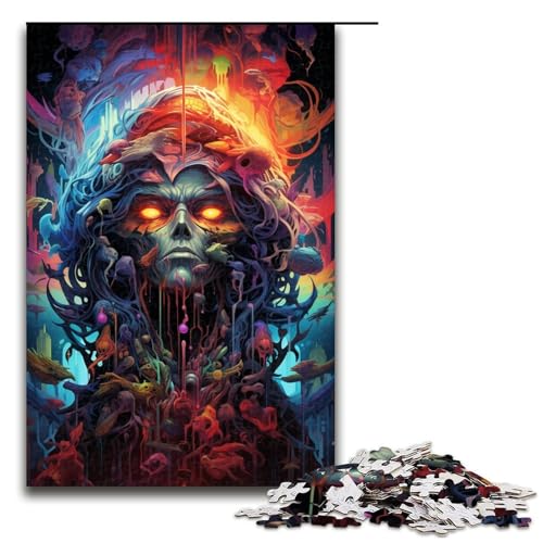Puzzle für Erwachsene mit 1000 Teilen „Teufels buntes psychedelisches Familien-Spaß-Puzzle mit passendem Poster und Quizblatt 1000 Teile (75 x 50 cm) von mowenbingpeng