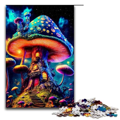 Puzzle für Erwachsene mit 1000 Teilen Pilzhaus lustiges Familienpuzzle mit passendem Poster und Quizblatt 1000 Teile (75 x 50 cm) von mowenbingpeng
